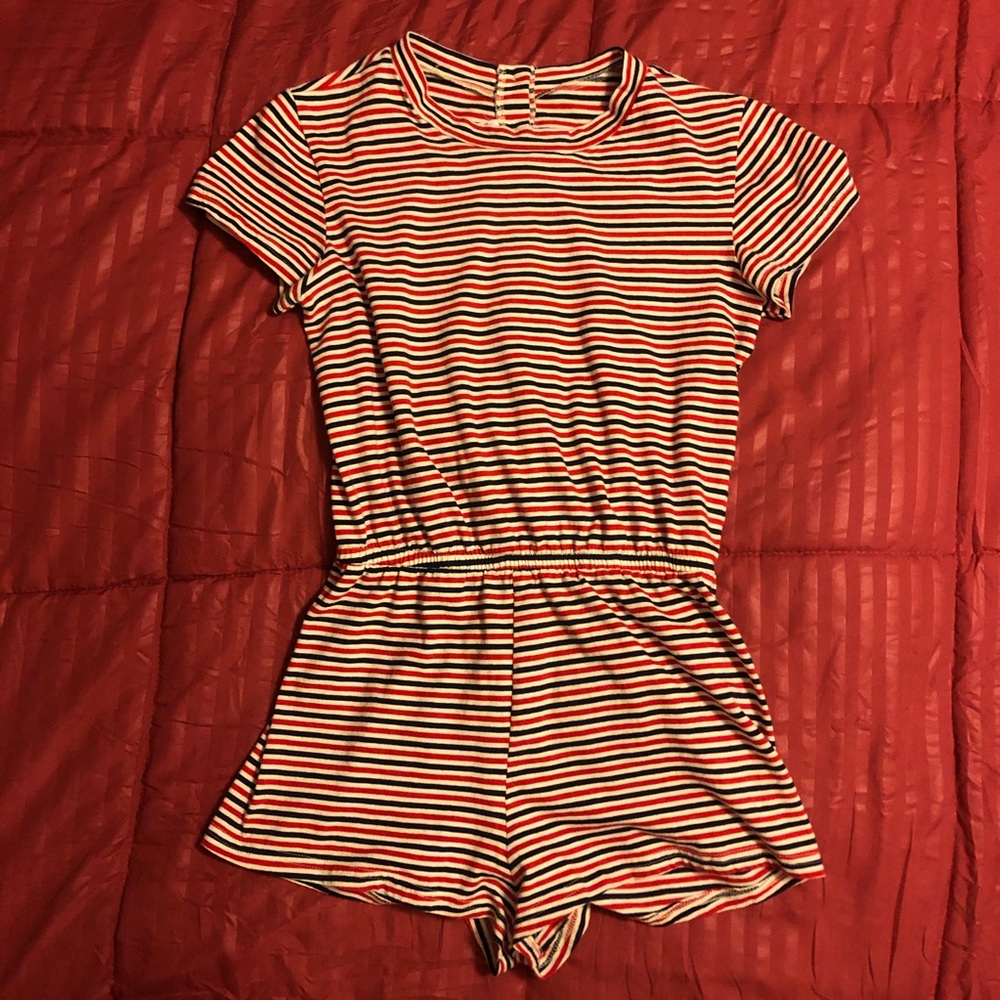 American Apparel Red White Navy Romper